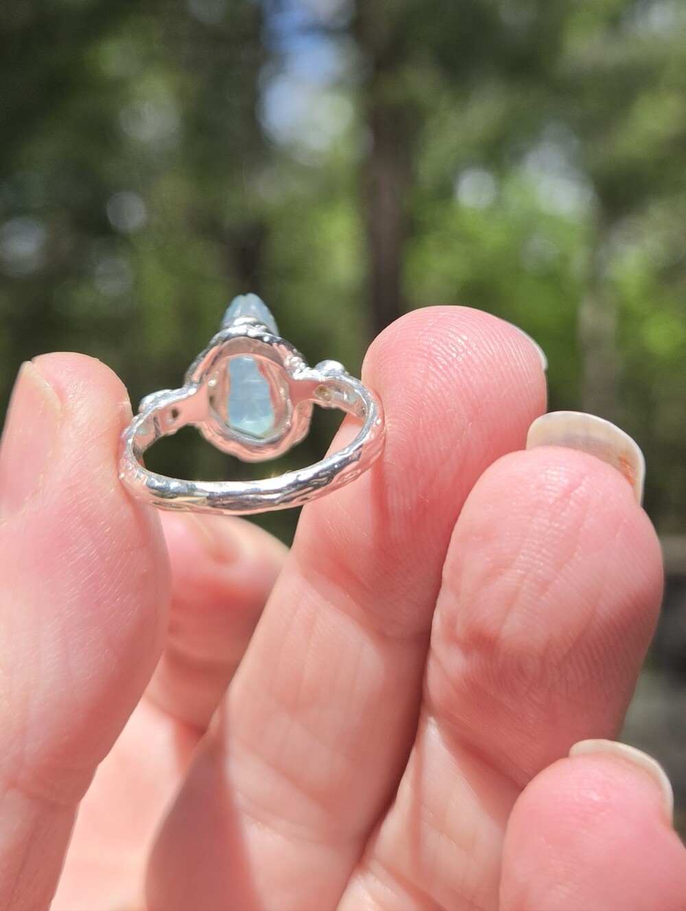 Aquamarine 4k Natural Bunny Carved Topaz Sterling & Gold Ring Sz7.5 - Picture 8 of 11
